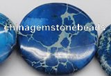 CDE312 15.5 inches 55mm flat round dyed sea sediment jasper beads