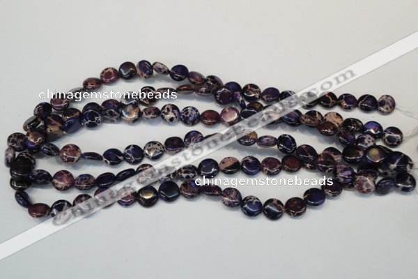 CDE397 15.5 inches 10mm flat round dyed sea sediment jasper beads