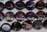 CDE398 15.5 inches 12mm flat round dyed sea sediment jasper beads