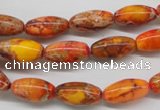 CDE510 15.5 inches 8*16mm rice dyed sea sediment jasper beads