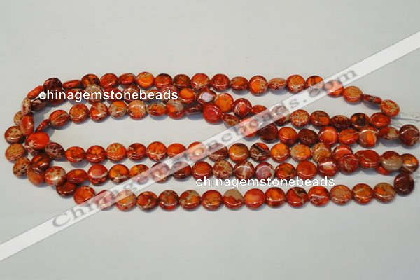 CDE516 15.5 inches 10mm flat round dyed sea sediment jasper beads