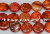 CDE517 15.5 inches 12mm flat round dyed sea sediment jasper beads