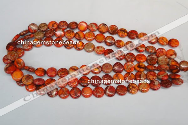 CDE517 15.5 inches 12mm flat round dyed sea sediment jasper beads