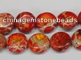 CDE518 15.5 inches 14mm flat round dyed sea sediment jasper beads