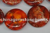 CDE522 15.5 inches 25mm flat round dyed sea sediment jasper beads