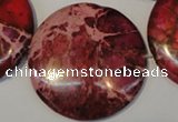 CDE660 15.5 inches 35mm flat round dyed sea sediment jasper beads