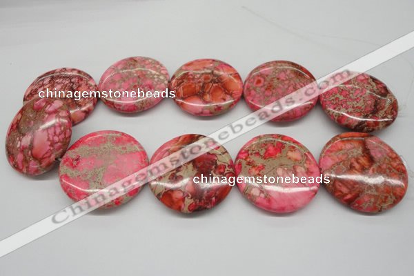 CDE661 15.5 inches 40mm flat round dyed sea sediment jasper beads