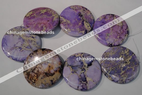 CDE709 15.5 inches 55mm flat round dyed sea sediment jasper beads