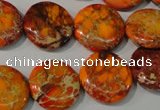 CDE757 15.5 inches 18mm flat round dyed sea sediment jasper beads