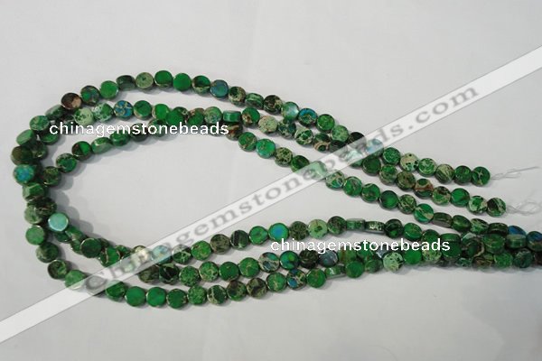 CDE970 15.5 inches 7mm flat round dyed sea sediment jasper beads