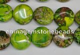 CDI123 15.5 inches 14mm flat round dyed imperial jasper beads