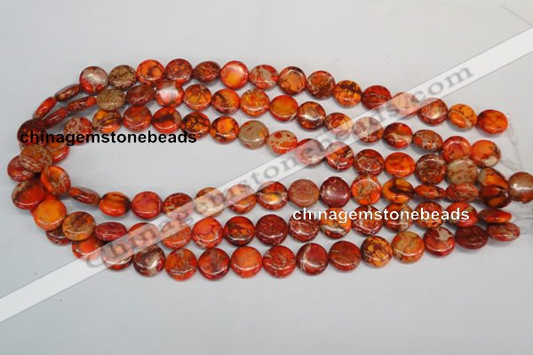 CDI517 15.5 inches 12mm flat round dyed imperial jasper beads