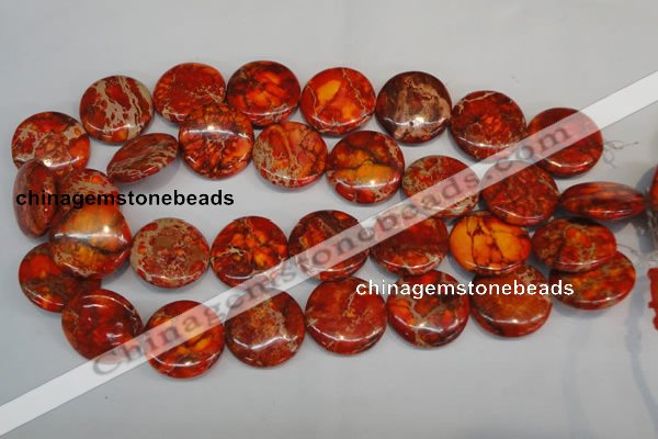 CDI522 15.5 inches 25mm flat round dyed imperial jasper beads