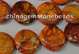 CDI757 15.5 inches 18mm flat round dyed imperial jasper beads