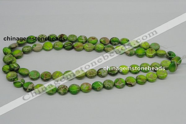 CDI91 16 inches 12mm flat round dyed imperial jasper beads wholesale
