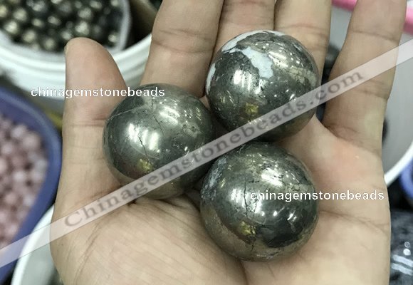 CDN10 30mm round pyrite gemstone decorations wholesale