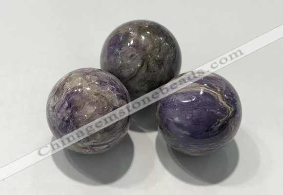 CDN1036 30mm round charoite decorations wholesale