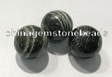 CDN1137 30mm round green silver line jasper decorations wholesale