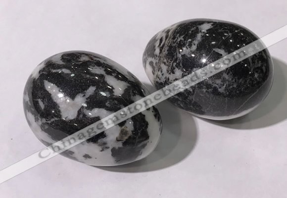 CDN1393 35*45mm egg-shaped black & white jasper decorations wholesale