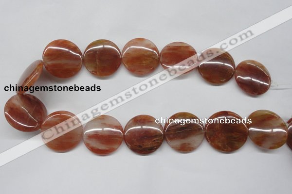 CDQ26 15.5 inches 30mm flat round natural red quartz beads