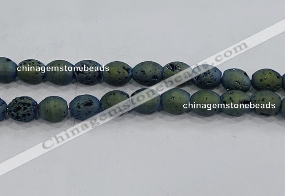 CDQ640 8 inches 12*14mm rice druzy quartz beads wholesale