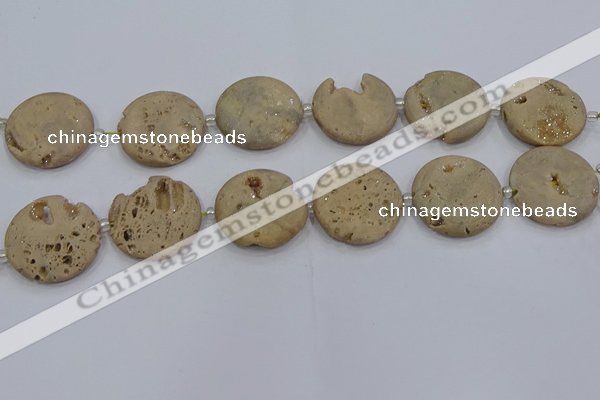 CDQ677 8 inches 30mm flat round druzy quartz beads wholesale