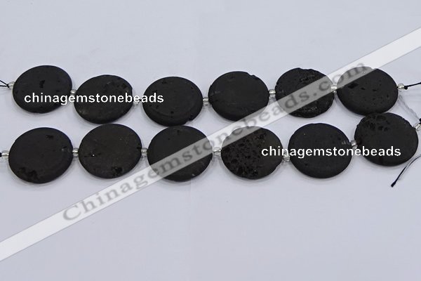 CDQ682 8 inches 30mm flat round druzy quartz beads wholesale