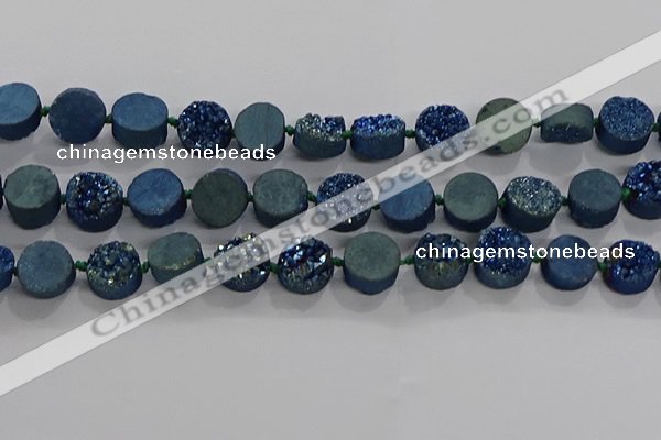 CDQ704 8 inches 12mm coin druzy quartz beads wholesale