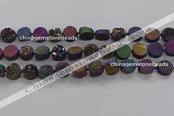 CDQ705 8 inches 12mm coin druzy quartz beads wholesale