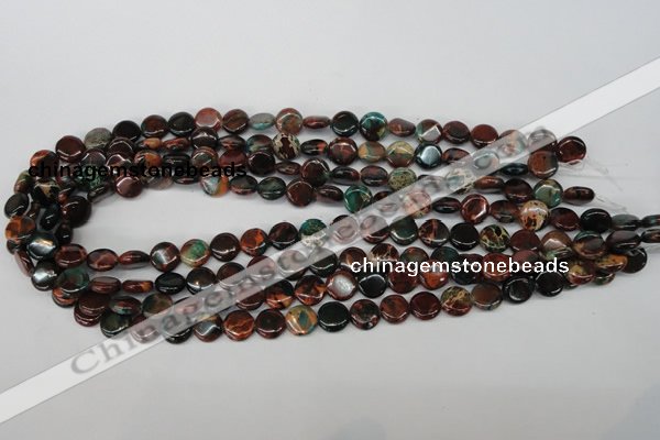 CDS198 15.5 inches 10mm flat round dyed serpentine jasper beads