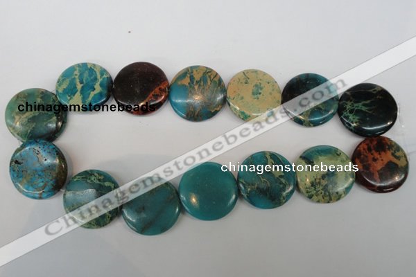 CDS33 15.5 inches 30mm flat round dyed serpentine jasper beads