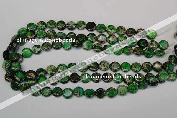 CDT170 15.5 inches 12mm flat round dyed aqua terra jasper beads