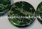 CDT177 15.5 inches 35mm flat round dyed aqua terra jasper beads