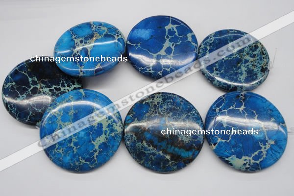 CDT312 15.5 inches 55mm flat round dyed aqua terra jasper beads