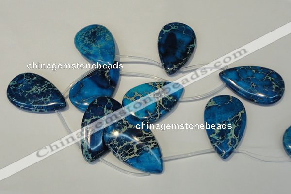 CDT345 Top-drilled 30*50mm flat teardrop dyed aqua terra jasper beads