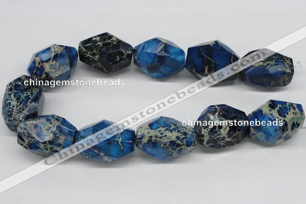 CDT65 15.5 inches 25*35mm faceted nuggets dyed aqua terra jasper beads