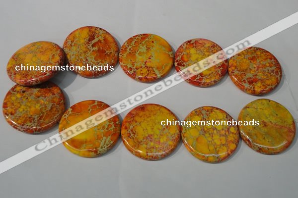 CDT758 15.5 inches 40mm flat round dyed aqua terra jasper beads