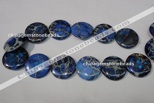 CDT909 15.5 inches 35mm flat round dyed aqua terra jasper beads