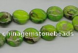CDT91 15.5 inches 12mm flat round dyed aqua terra jasper beads