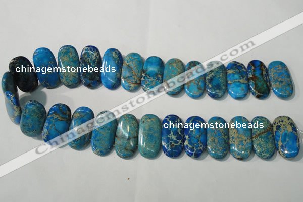 CDT917 15.5 inches 15*30mm oval double drilled dyed aqua terra jasper beads