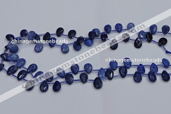 CDU219 Top drilled 8*12mm faceted flat teardrop blue dumortierite beads