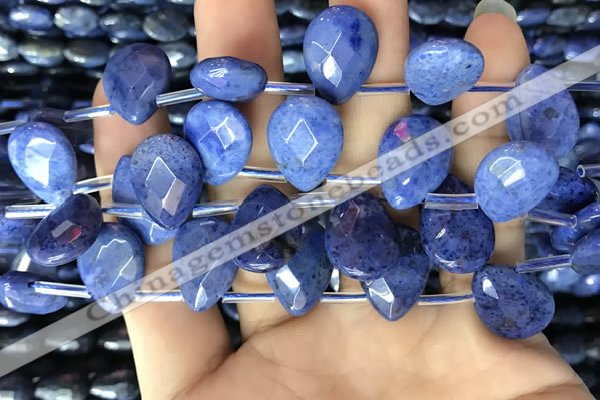 CDU220 Top drilled 13*18mm faceted flat teardrop blue dumortierite beads