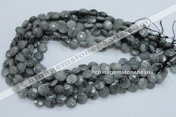 CEE58 15.5 inches 14mm faceted coin eagle eye jasper beads