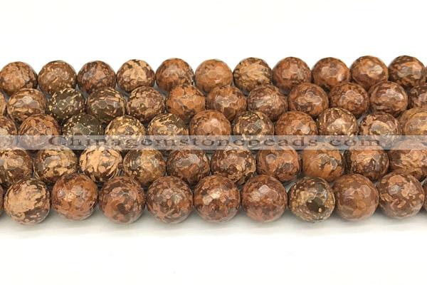 CEJ312 15 inches 10mm faceted round elephant skin jasper beads