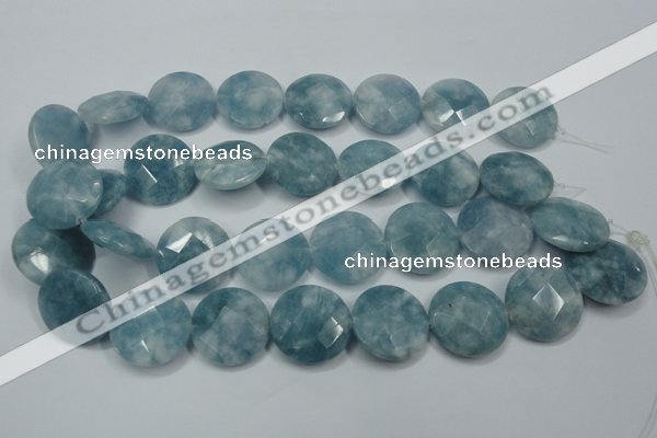 CEQ187 15.5 inches 25mm faceted coin blue sponge quartz beads