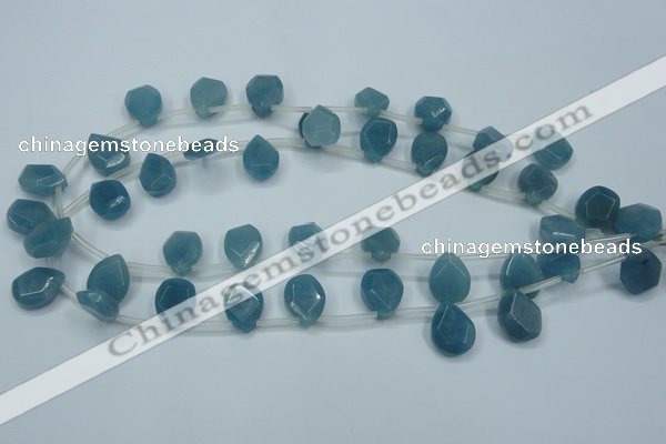 CEQ255 15.5 inches 13*16mm faceted flat teardrop blue sponge quartz beads