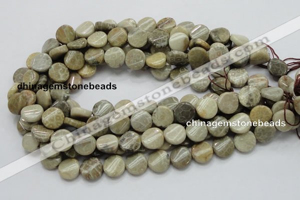 CFA19 15.5 inches 15mm twisted coin chrysanthemum agate beads