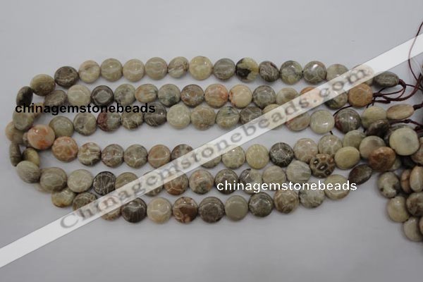 CFA228 15.5 inches 12mm flat round chrysanthemum agate beads