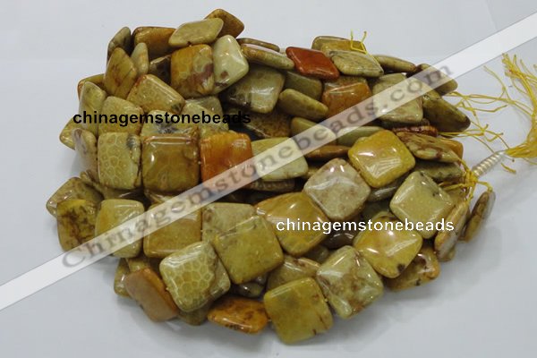 CFA39 15.5 inches 25*25mm square yellow chrysanthemum agate beads