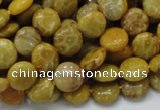 CFA40 15.5 inches 10mm flat round yellow chrysanthemum agate beads